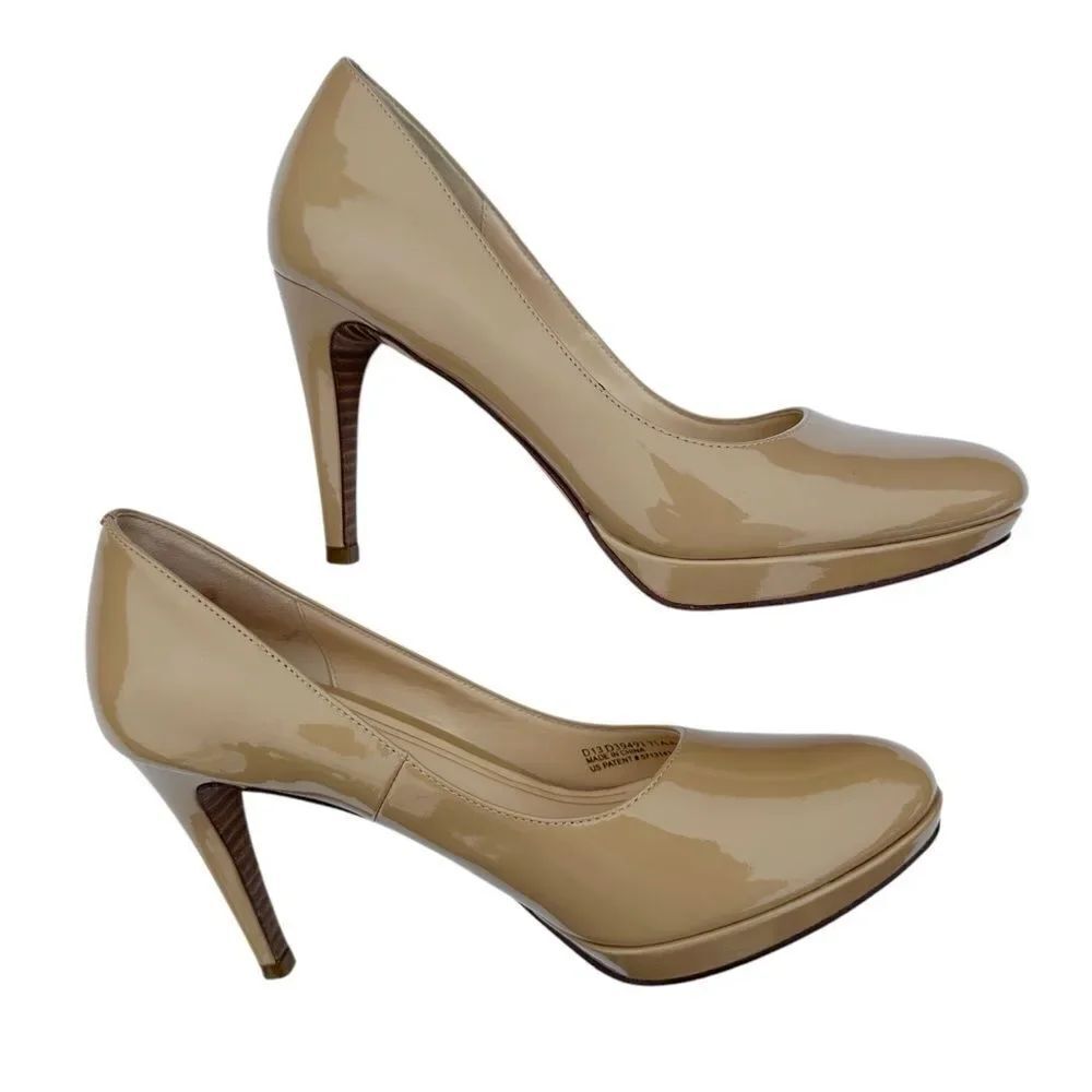 Cole Haan Nike Air Pumps Heels Nude Tan Patent Leather Platform Size 7.5 AA